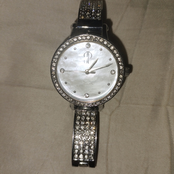 Jennifer Lopez Accessories - Jennifer Lopez white plate jeweled stainless steel quartz watch bracelet